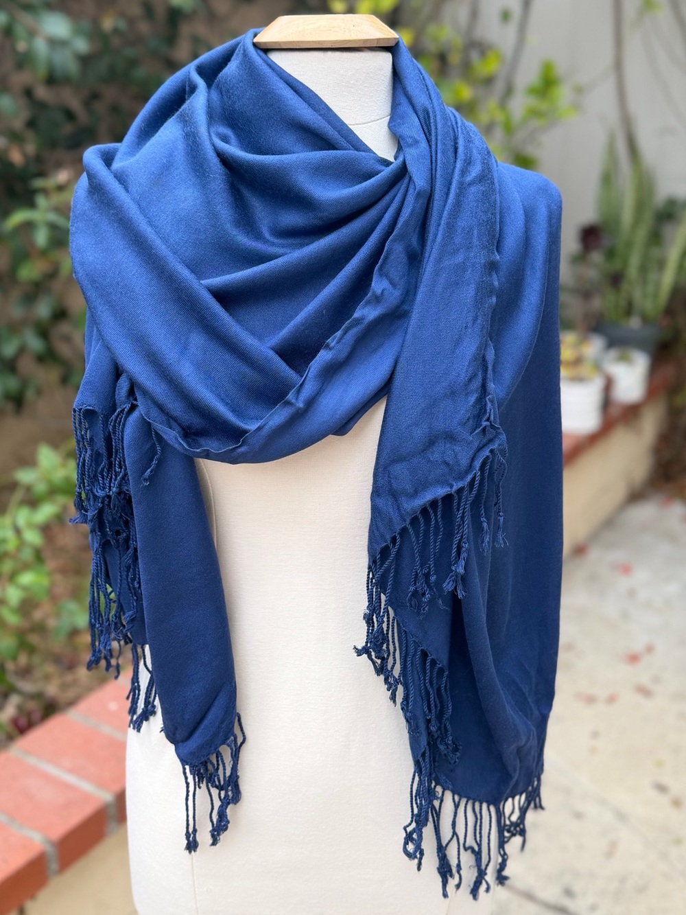 Classic Navy Fringe Wrap Scarf